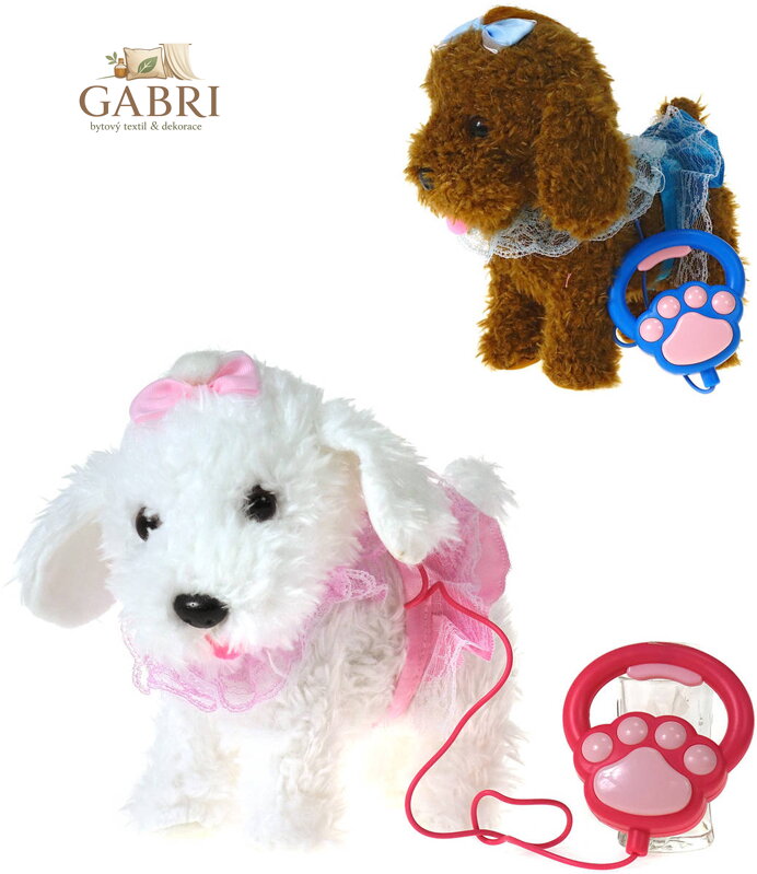 Pejsek interaktivní v oblečku ovládání na kabel na vodítku na baterie 2 barvy