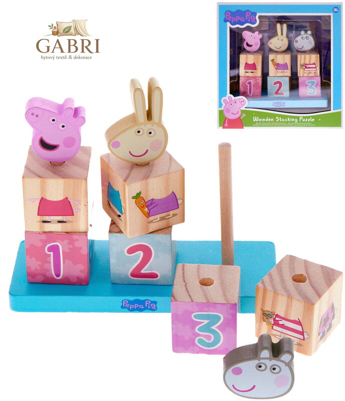 DŘEVO Kostky baby navlékací Peppa Pig 9 dílků *DŘEVĚNÉ HRAČKY*