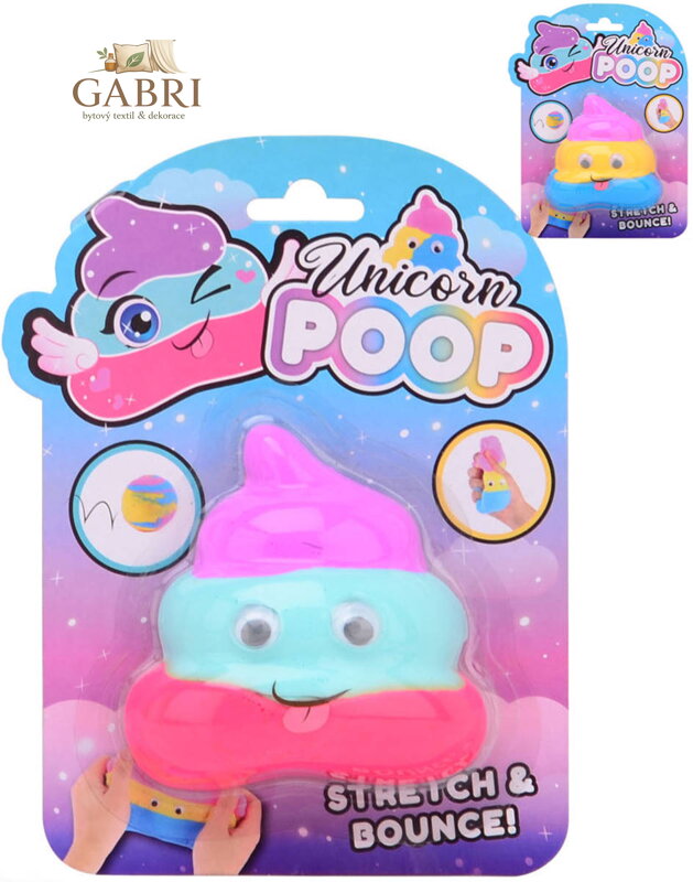 Mačkací skákací hmota Unicorn Poop duhové hovínko s očima jednorožec 2 barvy