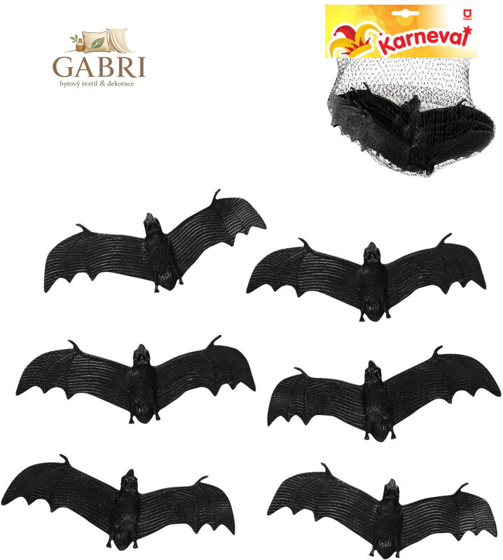 Netopýr černý 13cm zvířátko set 6ks Halloween dekorace
