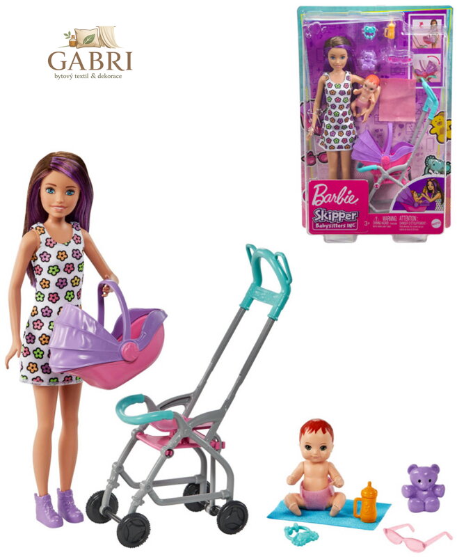 MATTEL BRB Barbie panenka chůva herní set s kočárkem a doplňky