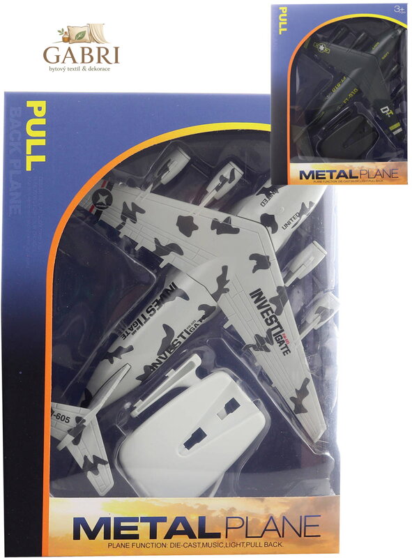 Letadlo army kovové zpětný chod se stojánkem na baterie 2 barvy Světlo Zvuk