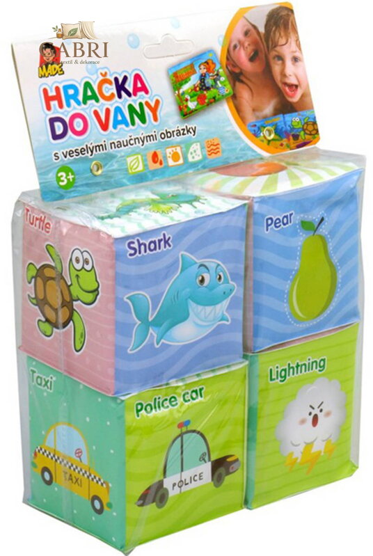 Kostky soft měkké obrázkové 7cm do vany do vody set 4 kusy v sáčku