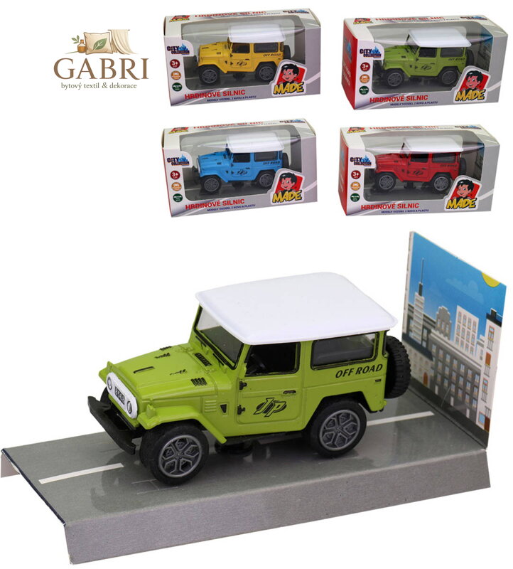 Auto terénní Jeep kovový off road zpětný chod hrdinové silnic 4 barvy