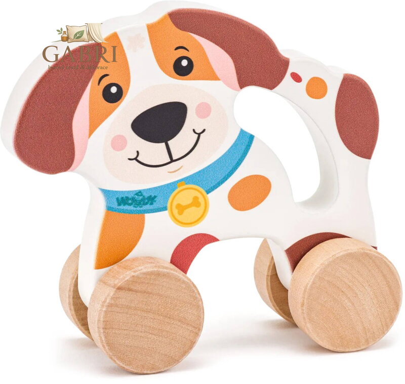 WOODY DŘEVO Pes na kolečkách s držadlem baby *DŘEVĚNÉ HRAČKY*