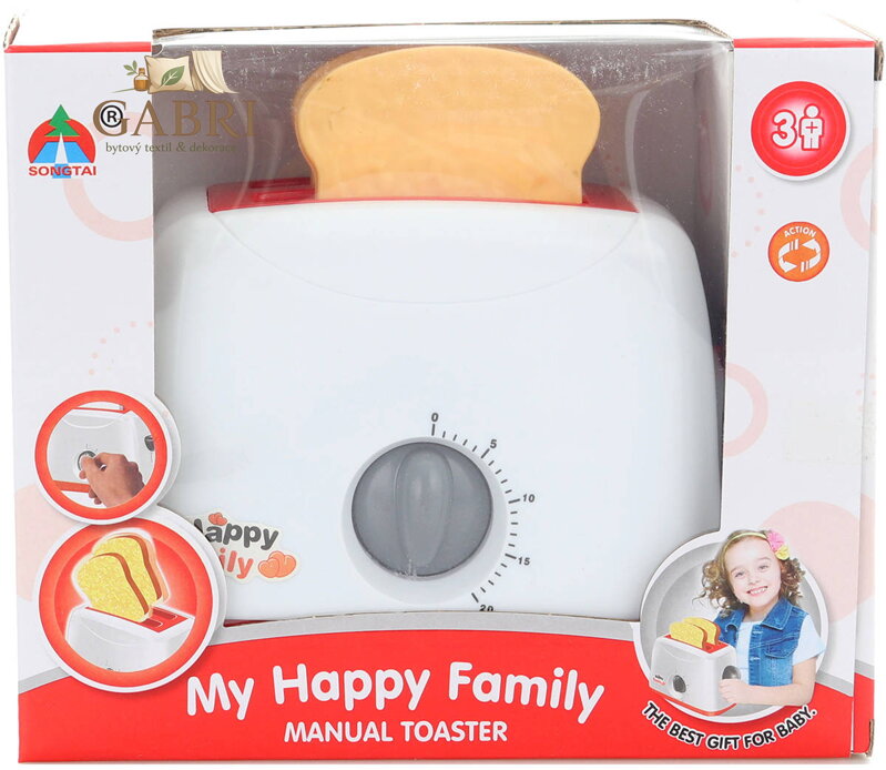 Topinkovač dětský plastový toustovač mechanická funkce set se 2 tousty