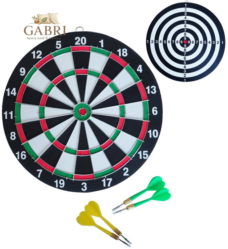 ACRA Hra šipky terč papírový závěsný 28,5cm + 4 šipky kovový rám