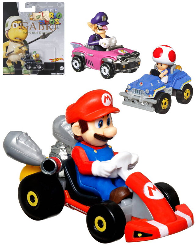 MATTEL HOT WHEELS Auto Super Mario Kart s postavičkou 4 druhy kov