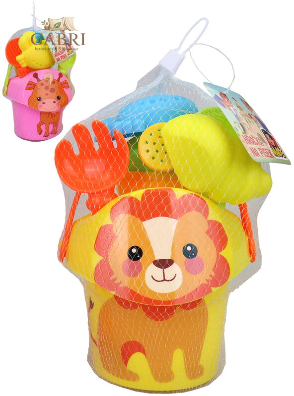 Pískový set kyblík zvířátko s konvičkou a nástroji 7ks 3 druhy na písek