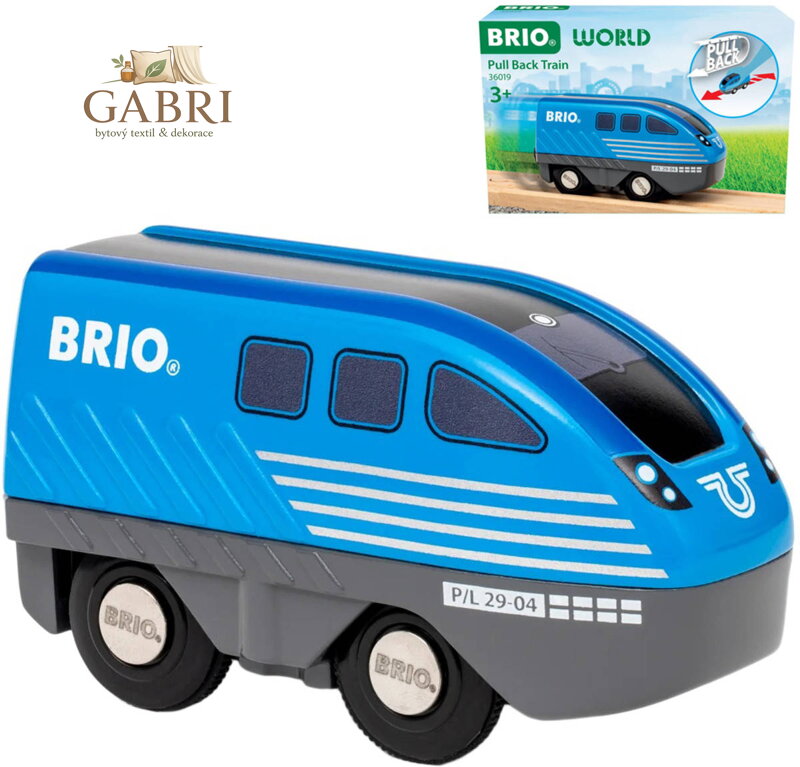 BRIO DŘEVO Vláček modrá mašinka zpětný chod doplněk k vláčkodráze