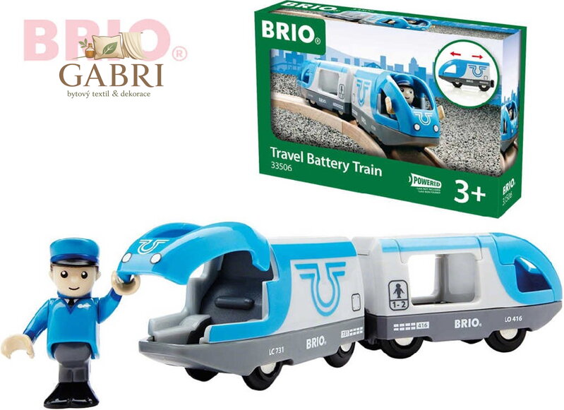 BRIO DŘEVO Set elektrická vlaková souprava + figurka strojvedoucí na baterie