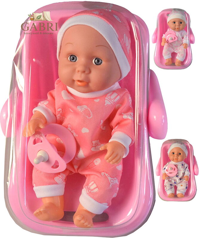 Panenka miminko v oblečku set s nosítkem a dudlíkem plast 3 druhy