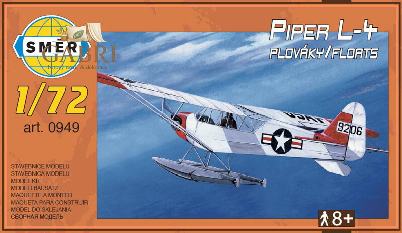 SMĚR Model letadlo Piper L-4 s plováky 1:72 stavebnice letadla 50 dílků