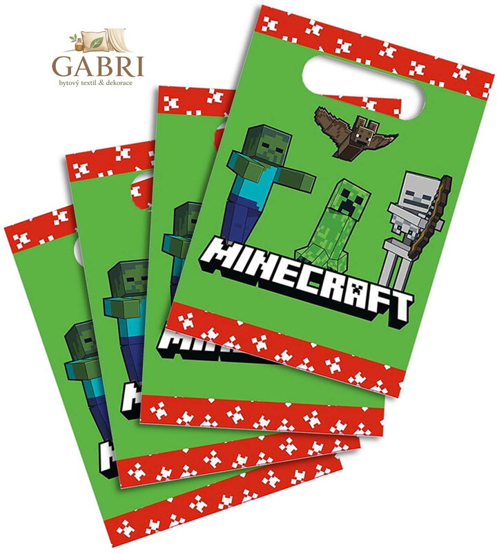 Taška dárková papírový sáček set 4ks Minecraft 16,5x23cm