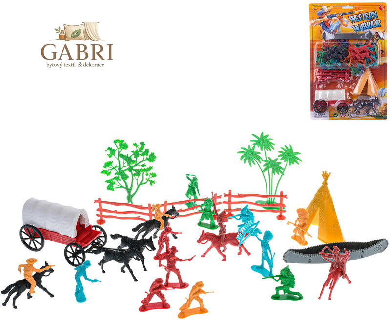 Western herní set divoký západ akční figurky indiáni s koni a doplňky 31ks