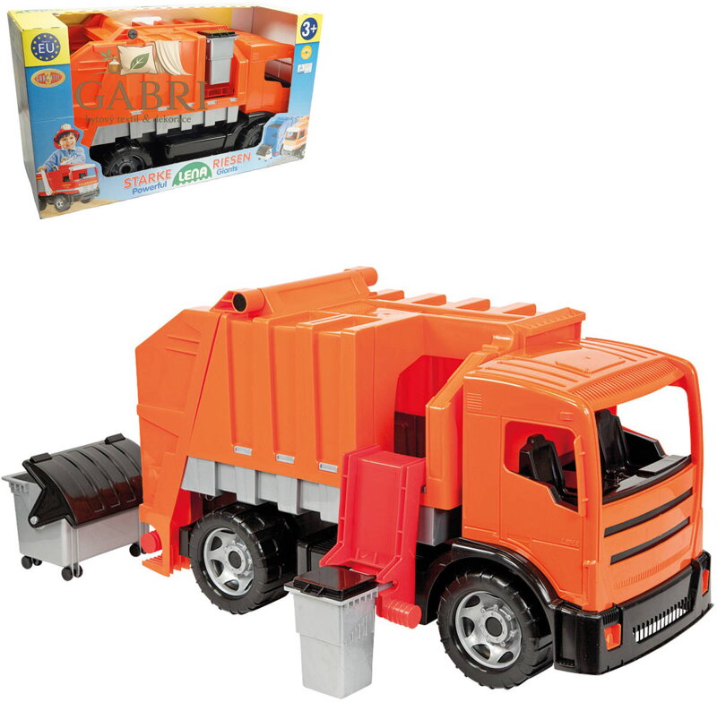 LENA GIGA TRUCKS Auto 2 osé funkční popeláři + 2 kontejnery na písek