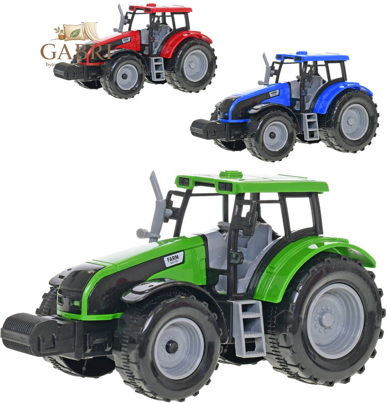 Traktor plastový 20cm zemědělský stroj na setrvačník 3 barvy