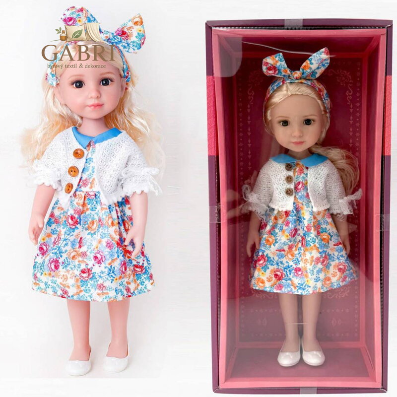 PLEJO Panenka s blonďatými vlásky 38 cm, květinové šaty