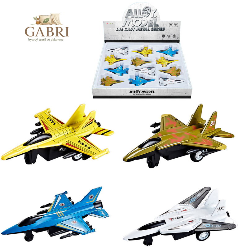 Letadlo stíhačka kovová 10cm zpětný chod 4 druhy