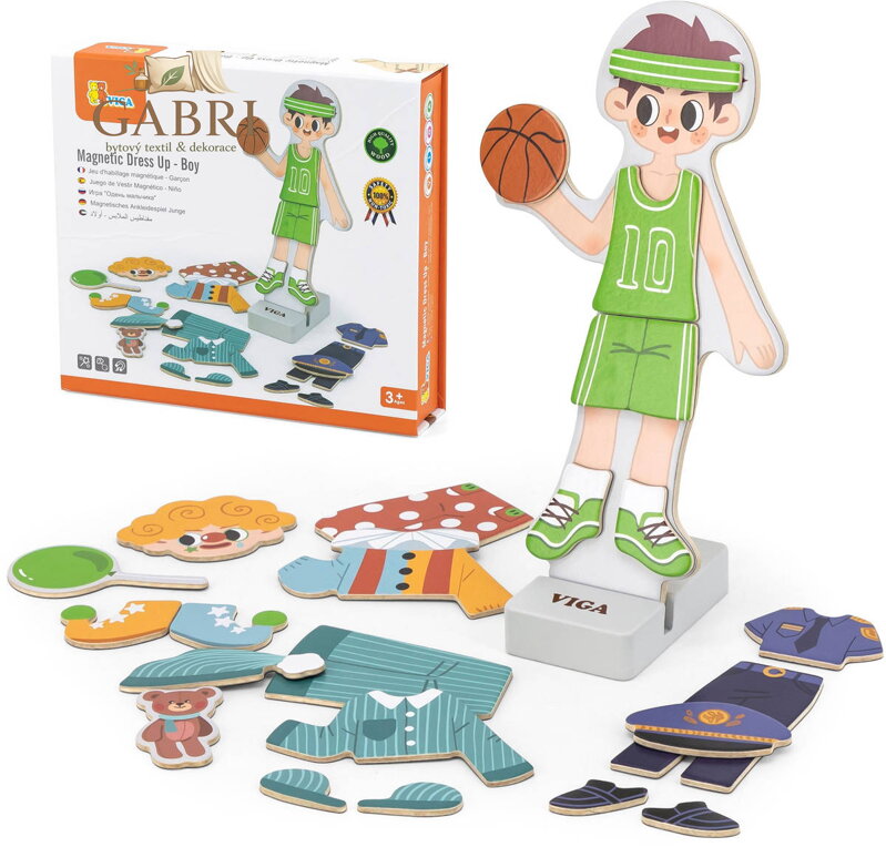 VIGA DŘEVO Magnetické oblékání Chlapec 8 stylů  *DŘEVĚNÉ HRAČKY*