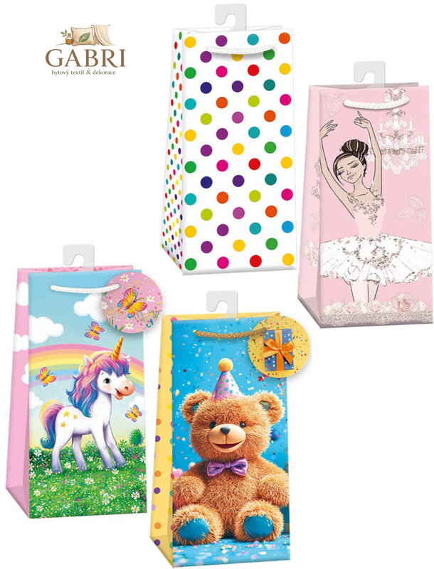 ARGUS Taška dárková 10x22x6cm papírová různé motivy 4 druhy