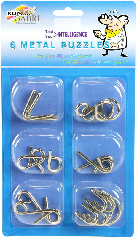 Hra mini hlavolam kovový 5cm set 6x puzzle skládačka různé druhy na kartě