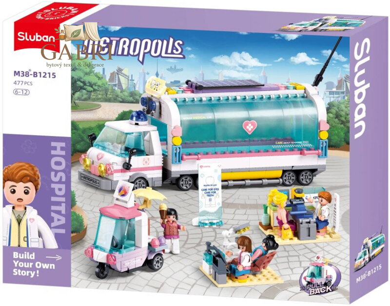SLUBAN Metropolis Mobilní ošetřovací vůz 477dílků + 5 figurek STAVEBNICE