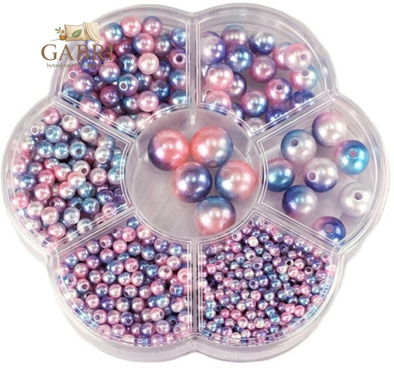 Korálky navlékací perleťové fialové set 1150ks 3-12mm v plastovém boxu
