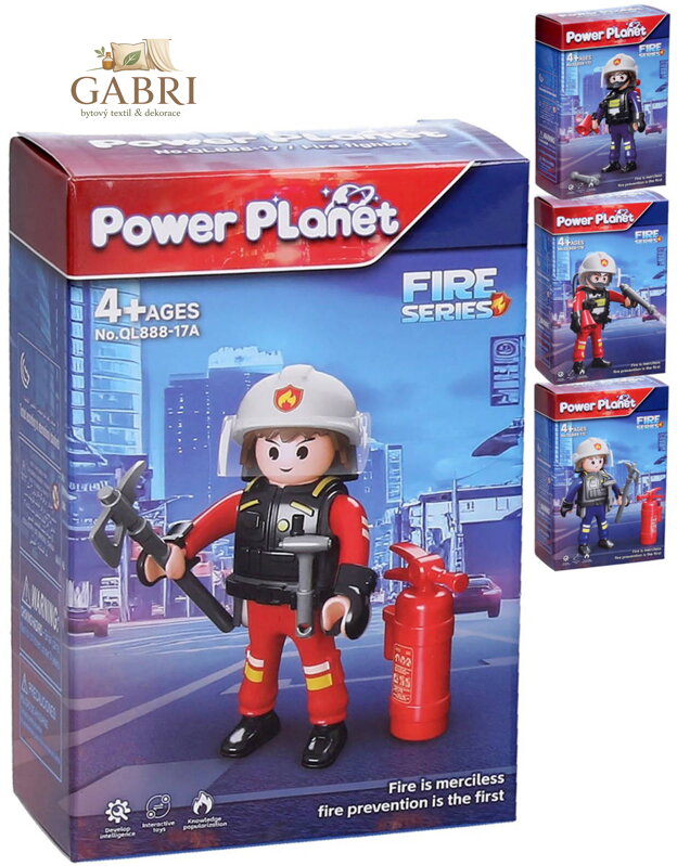 Stavebnice figurka hasič s doplňky plast 4 druhy v krabici