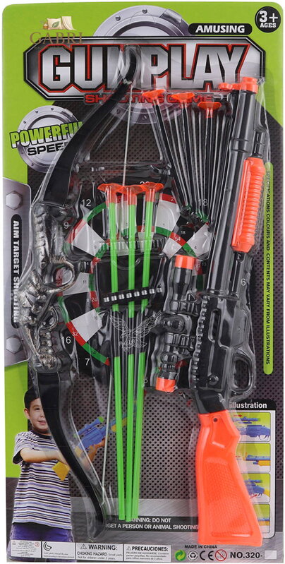 Pistole dětská set s lukem se soft šípy a náboji na přísavku 2v1