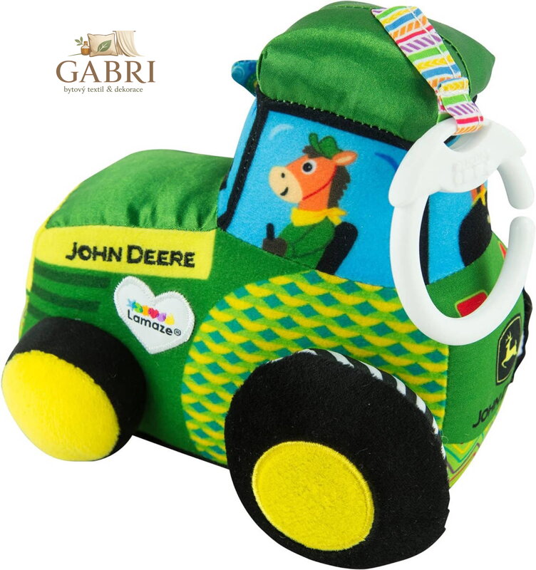LAMAZE Traktor baby John Deere textilní závěsný s klipem pro miminko