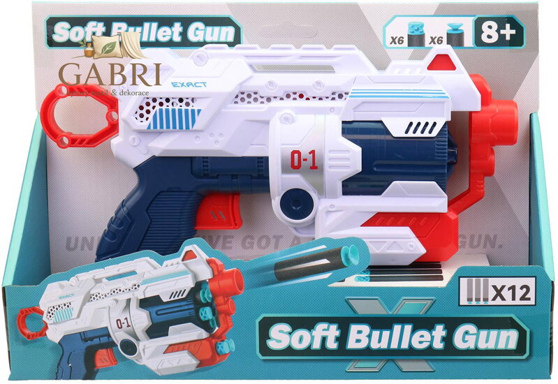Pistole dětská plastová set blaster + náboje soft pěnové / na přísavku 12ks
