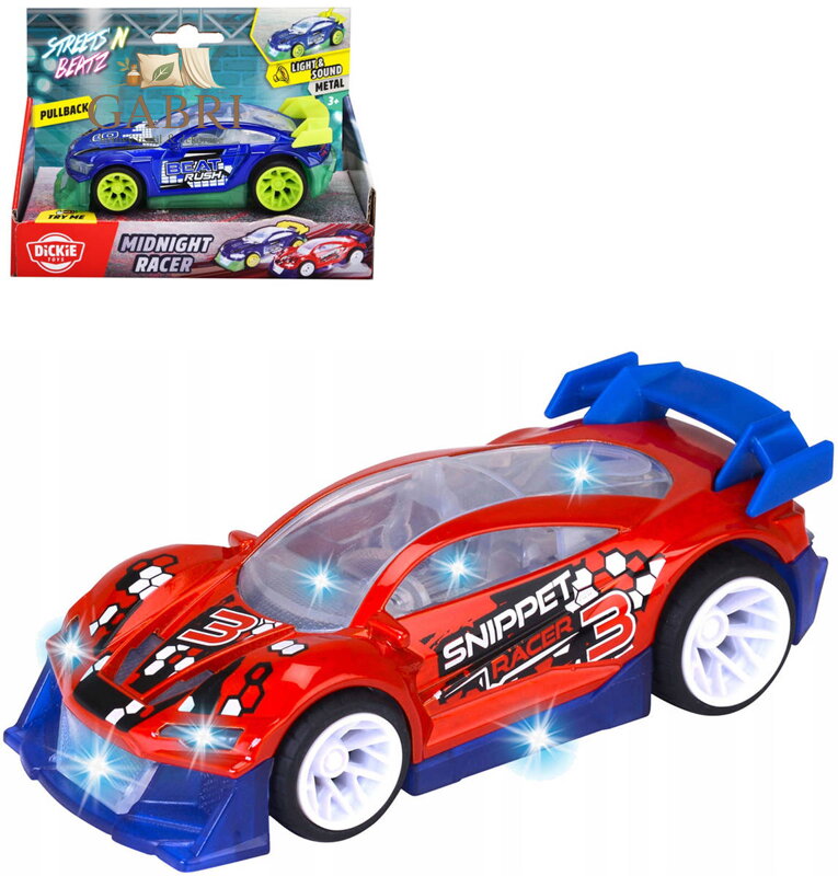 DICKIE Auto závodní Midnight Racer zpětný chod na baterie Světlo Zvuk 2 druhy