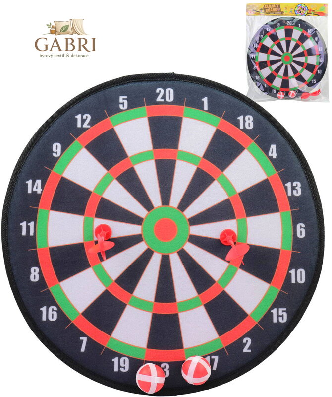 Terč závěsný na suchý zip látkový set se 2 soft šipkami a 2 míčky