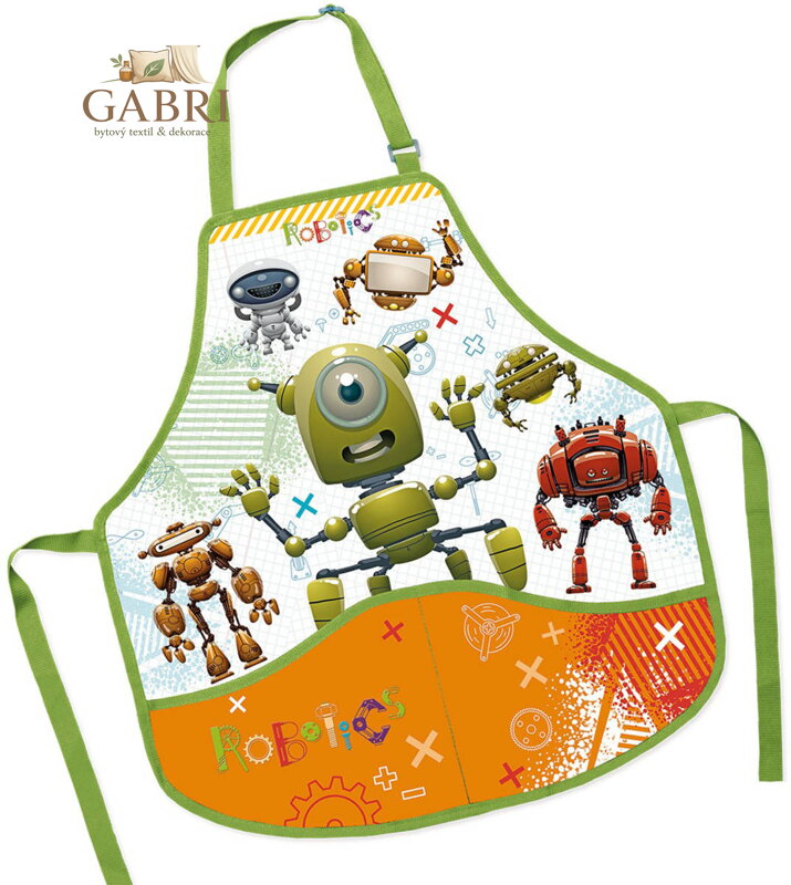 Zástěra dětská Roboti 50x55cm na výtvarnou výchovu