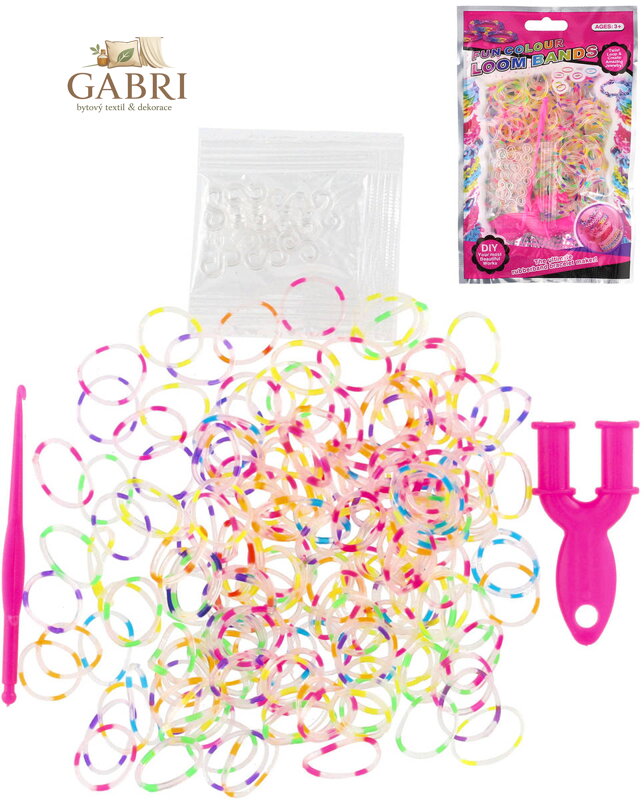 UDĚLEJ SI NÁRAMEK Gumičky LOOM BANDS 200ks set s doplňky strakaté