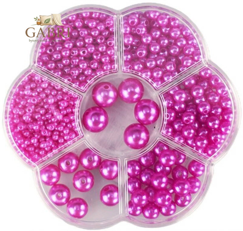 Korálky navlékací metalické fialové set 1150ks 3-12mm v plastovém boxu