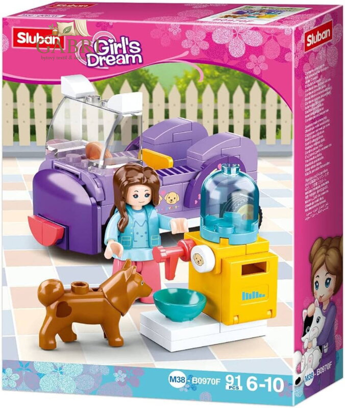 SLUBAN Girls Dream Auto s krmítkem pro pejsky 91 dílků + 1 figurka STAVEBNICE