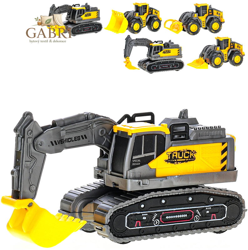 Auto stavební vozidlo žluté na setrvačník zablácená kola 9 druhů