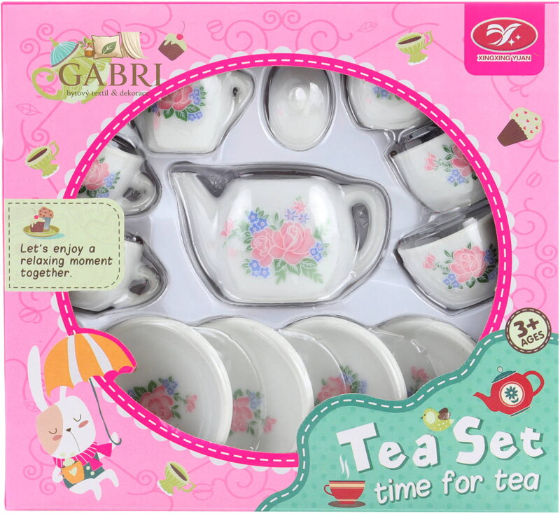 Čajový servis dětský porcelánový s růžičkami set s konvičkou a cukřenkou