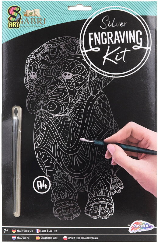 GRAFIX Obrázek vyškrabovací Pejsek stříbrný kreativní set se škrabacím perem