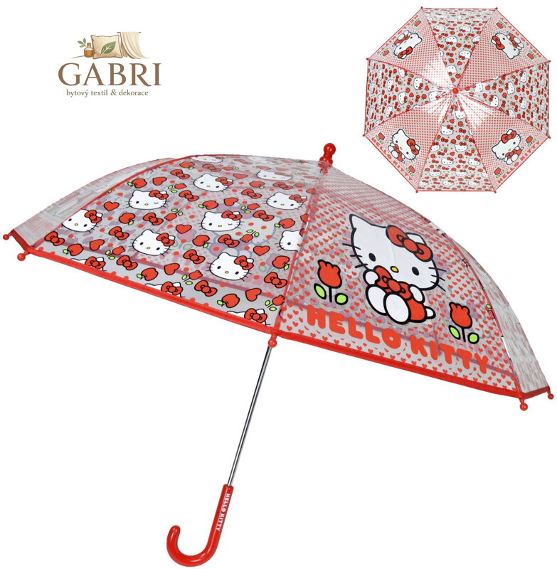 Deštník dětský Hello Kitty červený průhledný 68x85cm automatický