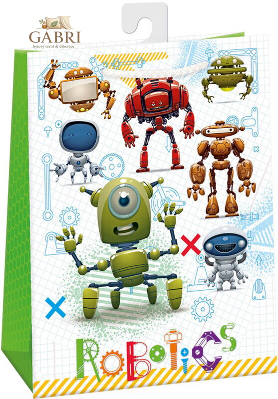 Taška dárková dětská roboti 29x38cm papírová lesklá