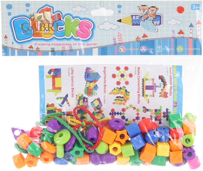 Korálky barevné navlékací malé různé tvary set s provázky