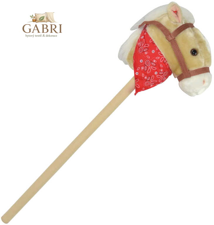 PLYŠ Kůň světle hnědý na tyči 80cm koňská hlava na baterie v sáčku Zvuk