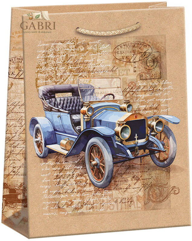 ARGUS Taška dárková veterán modrý 18x24x10cm papírová natur Eco Friendly