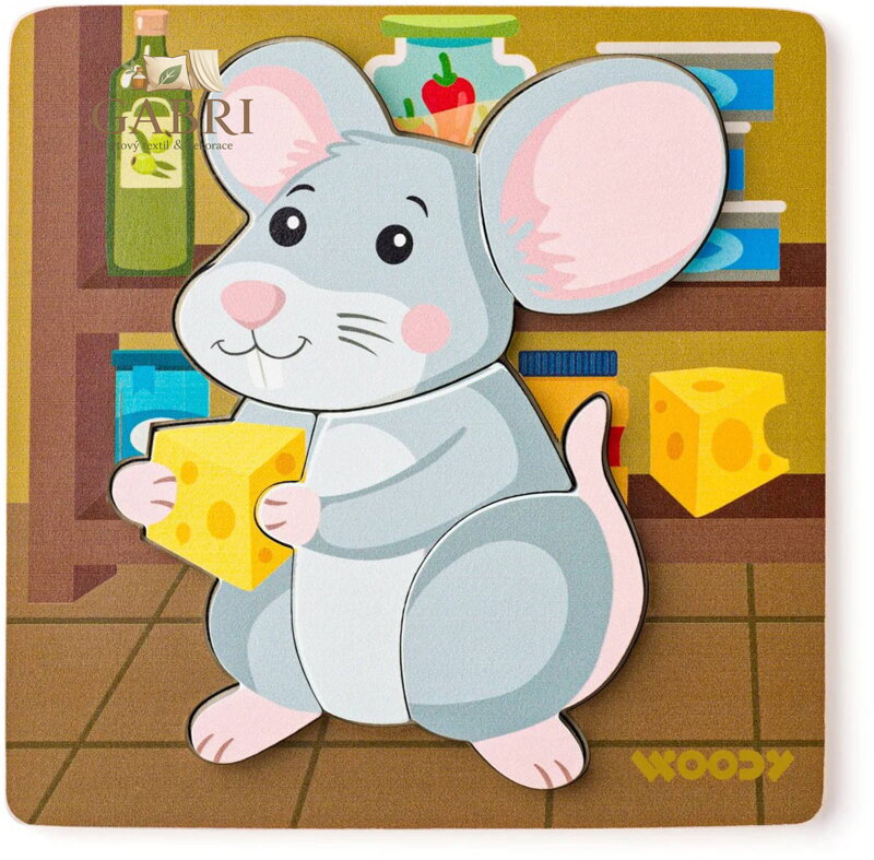 WOODY DŘEVO Baby vkládací puzzle myška skládačka 5 dílků na desce