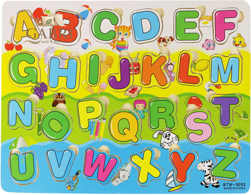 DŘEVO Puzzle vkládací písmena vkládačka na desce *DŘEVĚNÉ HRAČKY*