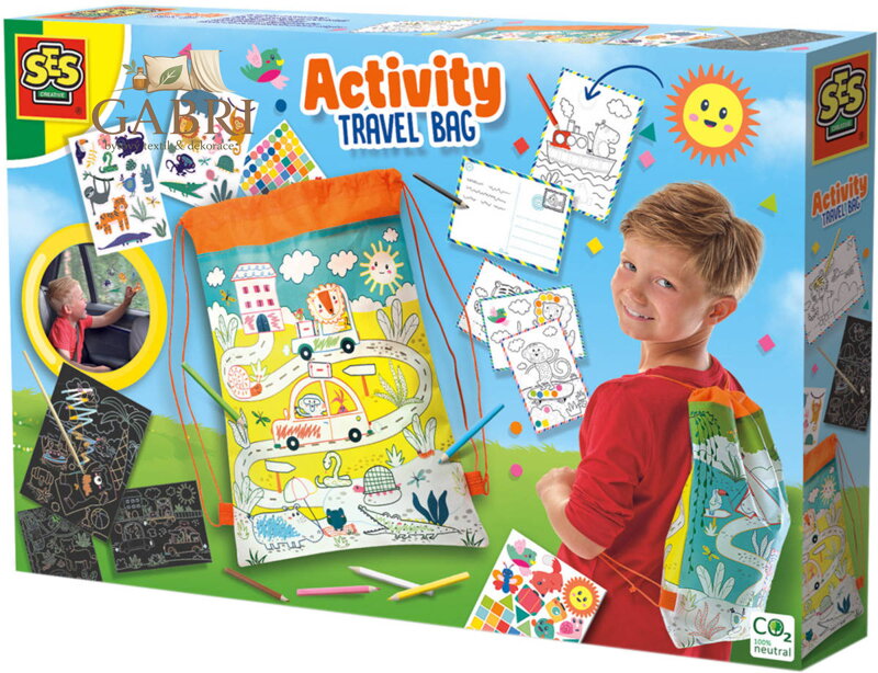 SES CREATIVE Sada her na cesty kreativní set s aktivitami v batůžku
