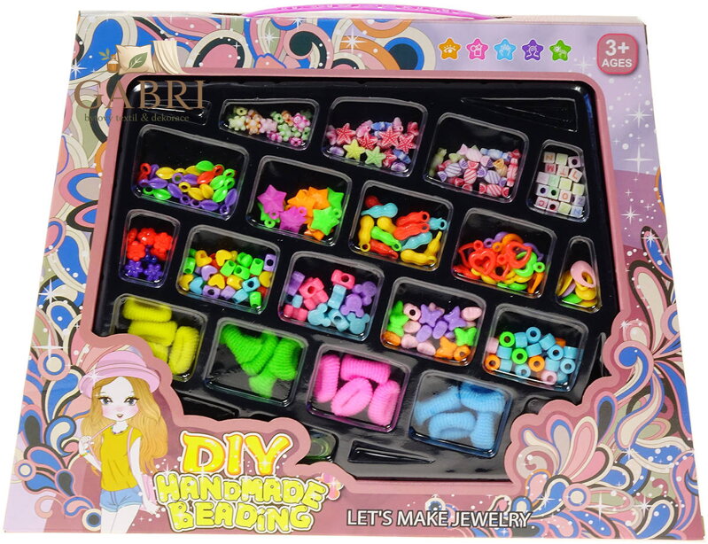 Korálky navlékací s přívěsky a gumičkami kreativní set výroba dětské bižuterie